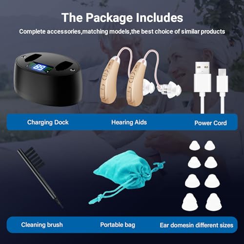 Hearing Aids, Wireless Hearing Amplifiers for Seniors with Noise Reduction, Invisible Hearing Aids Rechargeable, Volume Adjustable with Noise Reduction, with Portable Charging Case