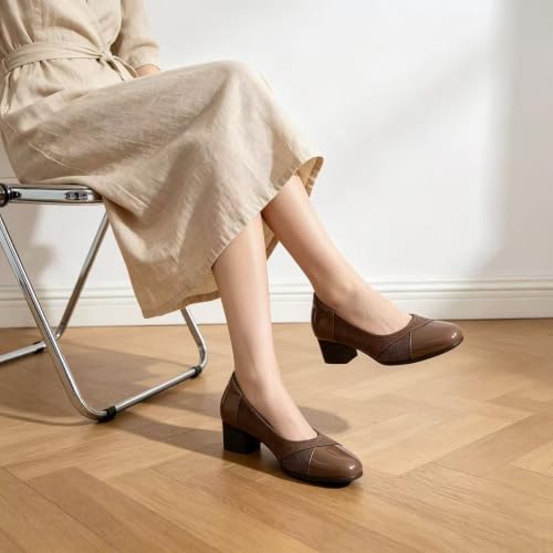 Orthopedic Dress Shoes for Women Low Heel Slip On Women's Pumps Comfortable Office Work Shoes 9 Brown