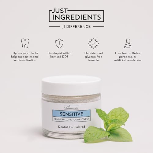 JUST INGREDIENTS Remineralizing Tooth Powder Sensitive - No Fluoride - 1 oz 1 Ounce (Pack of 1)