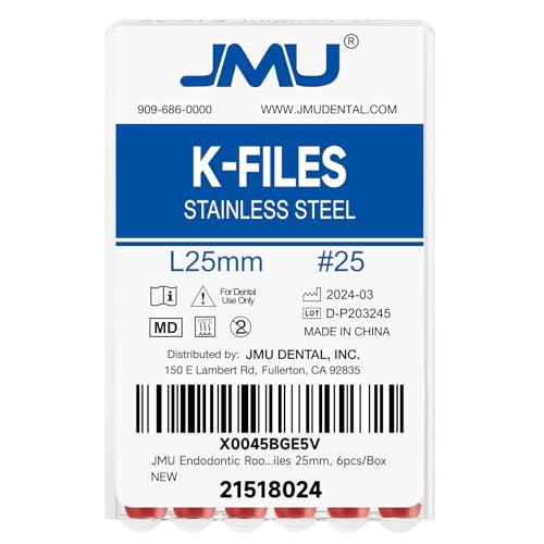 JMU Dental K Files #25 25mm, Stainless Steel Hand Use Files 6 Pcs/Pack #25 (25mm) 1