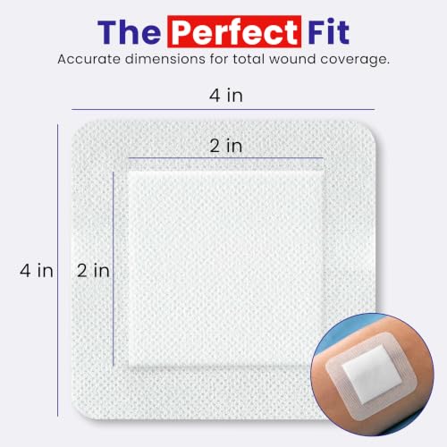 HEALQU Island Dressing - 4"x4", 30 Count - Bordered Gauze Sterile Individually Wrapped Gauze Pads, Water-Resistant, Non-Woven Backing - Soft and Breathable Wound Dressing for First Aid and Medical 4x4" (2.5x2.5" pad) Box of 30