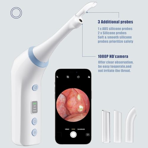 Electric Tonsil Stone Remover with Camera, 3 Suction Levels Vacuum Kit, USB Rechargeable Oral Care for Tonsil Stone Removal（White） White
