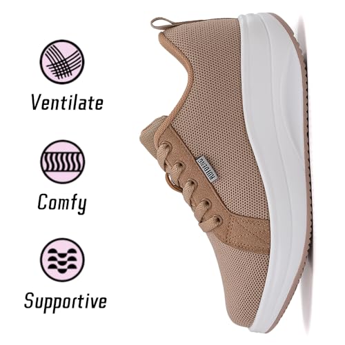 Oude Womens Walking Sneakers Comfy | Platform Shoes for Women Fashion | Stylish Standing All Day Rocker Bottom 6 Khaki