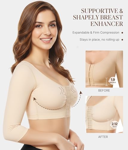BRABIC Upper Arm Shaper for Women Fajas Post Surgery Compression Sleeves Small Beige