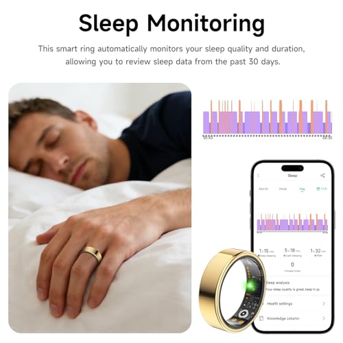 Smart Ring for Women Men, Health Tracker, Fitness Ring (Gold, 7#) Gold 7#
