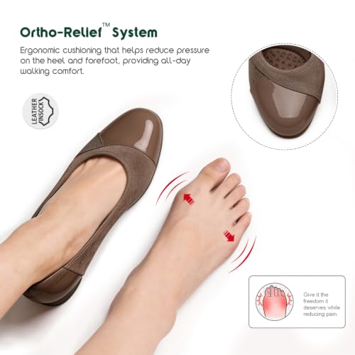 Orthopedic Dress Shoes for Women Low Heel Slip On Women's Pumps Comfortable Office Work Shoes 9 Brown