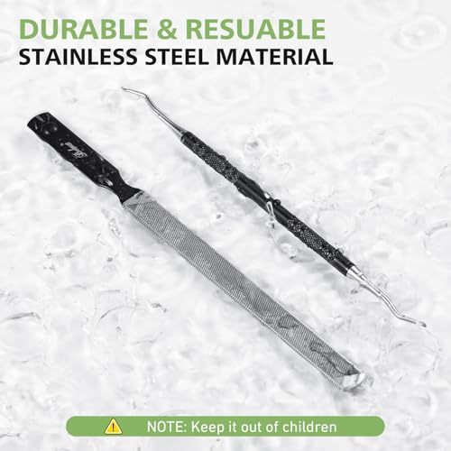 BALUCA Toenail File for Thick Nails & Ingrown Relief | Heavy Duty Metal Emery Board with Toenail Lifter for Seniors, Coarse Grit & Durable Stainless Steel Design (Black, 1.0, Count, 180/240 Grit) Black