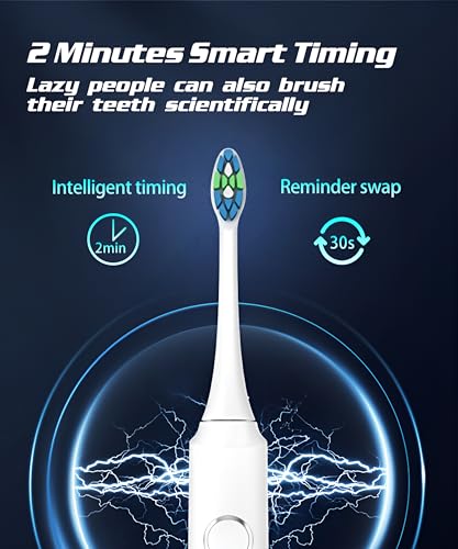 Sonic Electric Toothbrush for Adults, 38,400 VPM Magnetic Levitation Motor Rechargeable Toothbrush with 6 Copper-Free Brush Heads & Travel Case, 5 Modes, IPX7 Waterproof, USB Fast Charge, White
