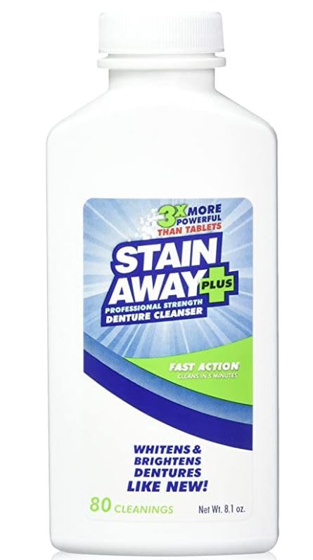 Stain Away Plus Denture Cleanser 5-Minute Fast Action 8.1oz. (Pack of 2)