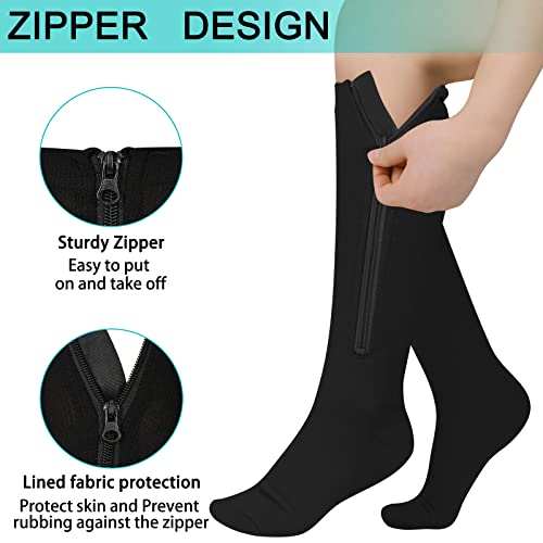2 Pairs Zipper Compression Socks, 15-20 mmHg Closed Toe Compression Stocking with Zipper for Women and Men Beige*1+Black*1--Close Toe Small-Medium