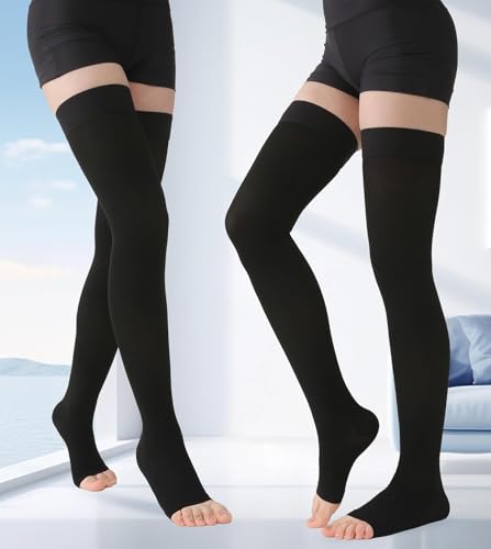 MGANG 20-30mmHg Thigh High Compression Stockings, Varicose Veins, Recovery 20-30mmhg Black Medium