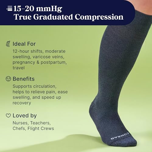 Comrad Breathable Knee High Compression Socks with Targeted Arch Support Wide Calf Medium Heather Grey