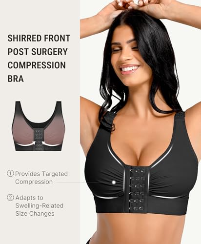 FeelinGirl Post Surgery Compression Bra for Women's Front Closure Bra XX-Large Black