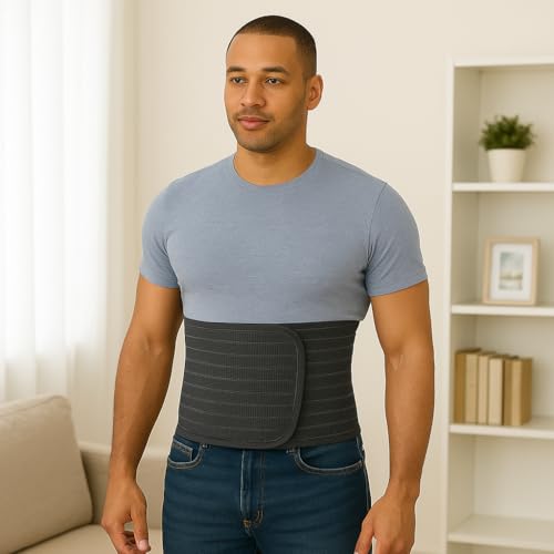 ORTONYX Abdominal Binder Waist and Lower Back Support Belt for Women & Men L/XL (up to 40") Black