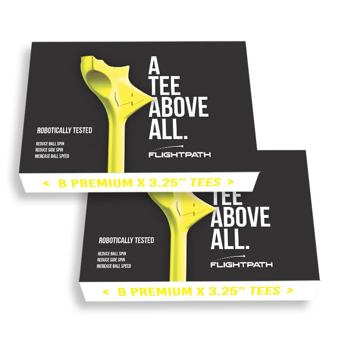 FLIGHTPATH Diamond Golf Tees – Patented Design to Reduce Spin for Long, Straight Drives – Low-Friction 3.25” Long Tees, Robotically Tested for Ball Spin – USGA Approved Performance Yellow Pack of 16