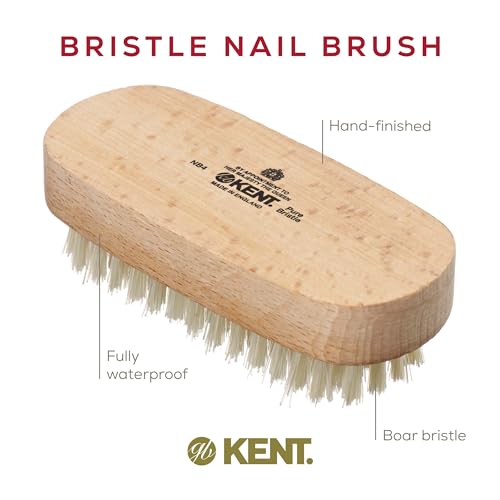 Kent NB4 Natural Bristle Fingernail Brush and Hand Scrub Brush for Nails. Beechwood Finger Nail Brush to Clean Nails and Nail Scrubber Brush for Hands, Feet, Fingernails, and Toenails. Made in England