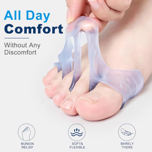 Progressive Big Toe Separators, Gel Bunion Corrector for Hammer & Claw Toe Transparent Blue with hole plug