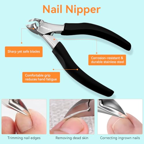 Pedicure Tool Kit and Ingrown Toenail Removal Kit, 3-Piece Set with Nail Nipper, Metal Nail File, and Fingernail Lifter for Thick, Ingrown Fingernail Removal Black 3 Pcs