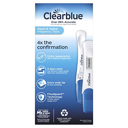 Clearblue Pregnancy Test Combo Pack, 4ct - Digital with Smart Countdown & Rapid Detection - Value Pack 4 Count (Pack of 1) Combo 4