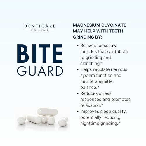 BiteGuard - Calms Jaw for Teeth Grinding & Bruxism Relief - (Vegan Safe, Non-GMO) 90 Capsules, Pure Magnesium for Bruxism Supplement by Denticare Naturals