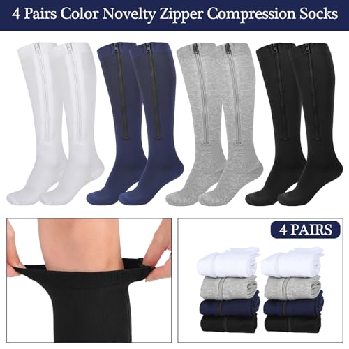 Tarpop 4 Pairs Men Zipper Compression Socks 20-30mmhg Small Classic Color