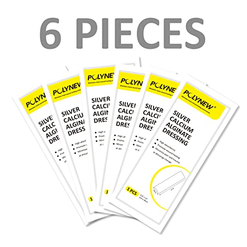 Silver Calcium Alginate Dressing, 0.8"x12"-6 Individual Package Highly Absorbent Strip Wound Dressing for Burns, Ulcers, abrasions, Surgical Wounds, Pressure Sore Silver Calcium Alginate 0.8"x12" (6 Pcs/Box)