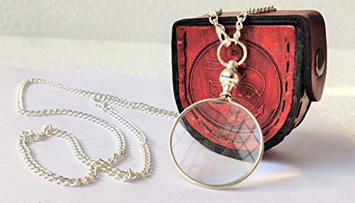 Silver Coated Magnifying Glass, Optical Magnifier Lens with A Beautiful Necklace Chain Monocle for Library Reading Fine Print Zooming Increase Vision Jewelry ()