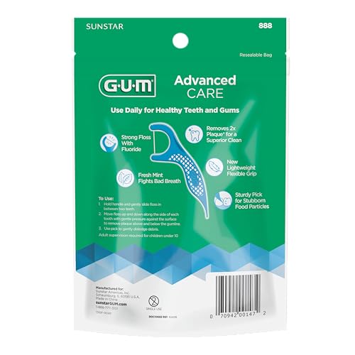 GUM Advanced Care Dental Floss Picks, Fresh Mint Flavor, 150 Count (4 Pack) 150 Count (Pack of 4)