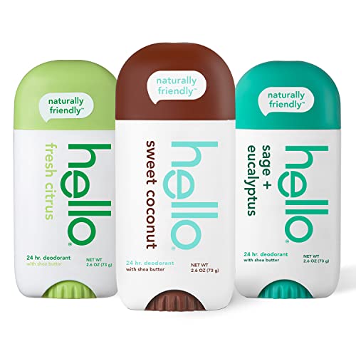 Hello Activated Charcoal Toothpaste 3 Pack and Hello Deodorant Variety Pack with Sweet Coconut, Fresh Citrus, White Sage Eucalyptus, 3 Pack