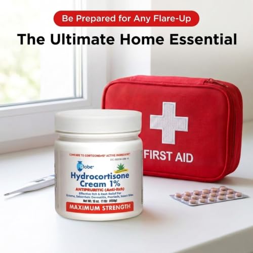Globe Hydrocortisone Cream 1% with Aloe, Maximum Strength, 16 oz Jar 16 Ounce