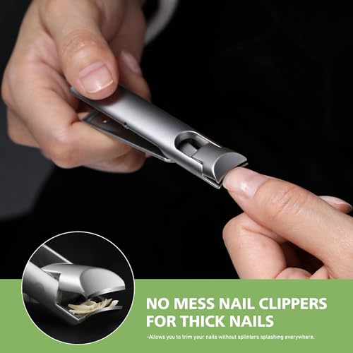 BALUCA 9mm Wide Jaw Opening Curved Finger Toe Nail Clippers with Catcher - Anti Splash Extra Large Toenail Clipper for Thick Nails, Nail Cutter Trimmer for Seniors, Men and Women