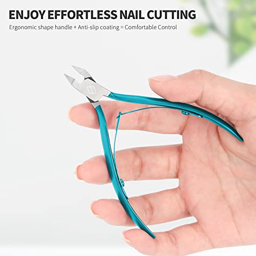 FERYES Toenail Clipper Straight Blade for Ingrown and Thick Nails - Stainless Steel and Sharp Pointed Tip Ingrown Nail Clipper – Wide Jaw Toe Nail Cutter Podiatry Tool Peacock Green 1 PCS Peacock Green Straight Blade
