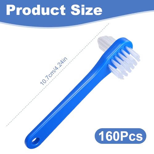 60 Pcs Denture Brush Set, Dual-Headed Firm Bristle Denture Toothbrush for Cleaning False Teeth, Retainers, Braces, Oral Appliances - Individually Packed Denture Brushes