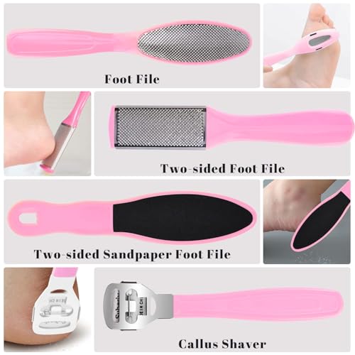Professional Foot Care Kit, 30-Piece Pedicure Set with Foot File, Callus Shaver, Hard Skin Remover (Pink) Pink