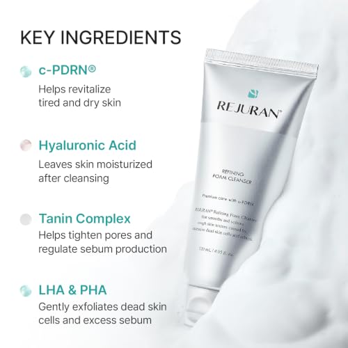 REJURAN Refining Foam Cleanser, c-PDRN® Facial Cleanser, 4.05 fl oz