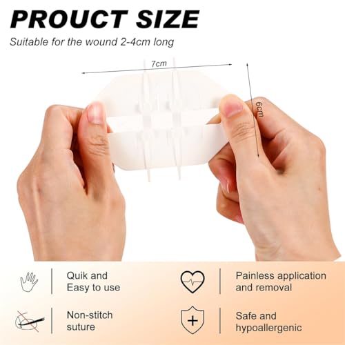 Emergency Wound Closure Strip 2PCS Wound Closure Kit Zip Stitch Wound Closure Device Laceration Closure Kit Wound Closure Glue Bandages Sutures to Close the Cut 6X7CM