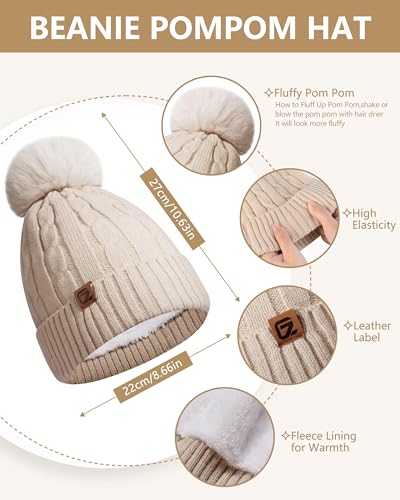 GADIEMKENSD Winter Beanie Scarf Gloves Set, Keeping Warmth, Cable Knit Design, Sensitive Touchscreen Fingertips Beige