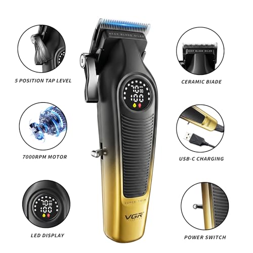 VGR 196 Professional Hair Clippers for Men with 7000 RPM Motor, Gold