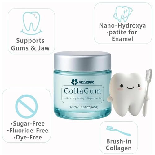 Velverdo Collagen Tooth Powder, Collagen Tooth - Hydroxyapatite Toothpaste Powder, Strengthens Enamel & Gums, Natural Oral Care Formula (1pc) 1pc