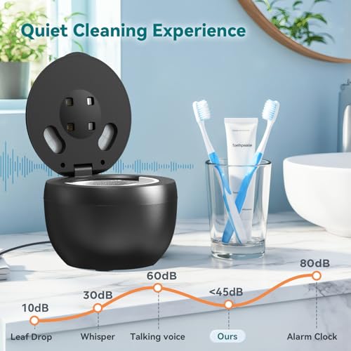 Dental Ultrasonic Retainer Cleaner Machine - 45kHz Dental Cleaning Pod with 4 Modes, Digital Timer & 200ML Capacity for Denture, Mouth Guard, Aligner, Night Guard, Braces, Toothbrush Head & Jewelry