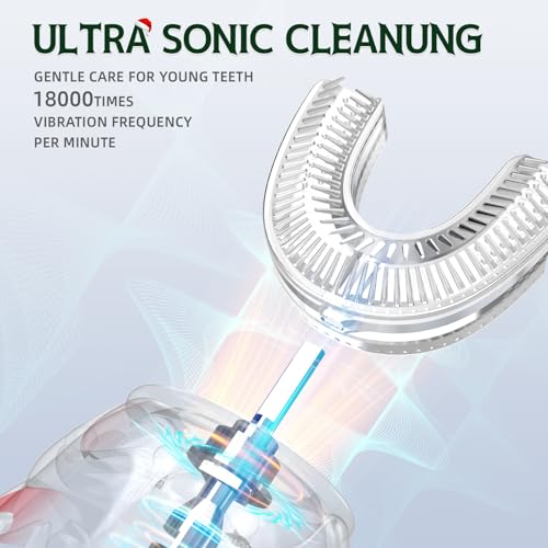 Kids U-Shaped Electric Toothbrush with 4 Brush Heads, Sonic Toothbrush Kids with 5 Modes & 60s Timer, Cartoon Santa Claus 360-Degree Cleaning, IP64 Waterproof & Dustproof (Ages 2-6)