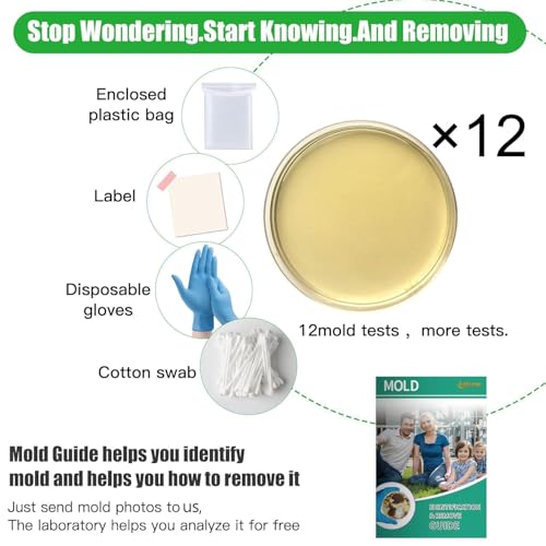 Mold Test Kit for Home Within 12 Individual Tests,DIY Detector at Home, Surface Mold,HVAC,Indoor Air Quality Testing Kits,Black Mold Testing,Includes Detailed Mold Identification Guide and Free Lab Mold Test-12