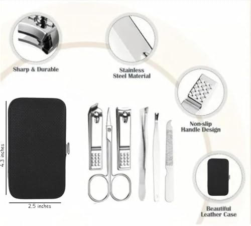 Professional Nail Care Set, Nail Clippers Set, Fingernail and Toenail Clipper Cutters, Manicure Set, Pedicure Set, 8 Pieces Stainless Steel, Men's Grooming Kit, Nail Care Tools with Travel Case.