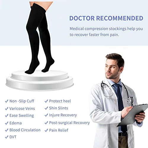 Compression Stockings for Women & Men, 15-20mmHg Thigh High Compression Socks,Closed Toe Medical Compression Socks with Silicone Dot Band-Best Support for Running Nursing Sports Varicose Veins Black X-Large