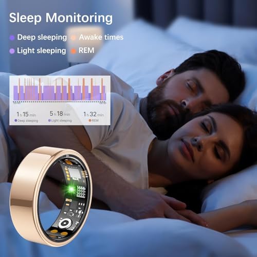 Smart Ring for Women Men, Fitness Ring with Heart Rate, Blood Oxygen,Stress, Sleep Tracker, Step Tracker, Fit Ring No Subscription Fee, IP68 Waterproof Smart Ring for iPhone & Android (Rose Gold, 13#) Rose Gold 13#