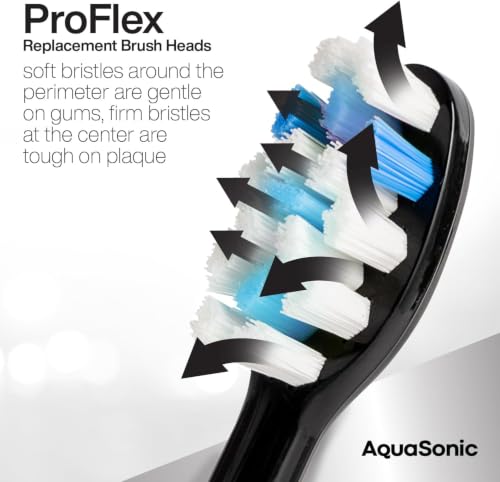 AquaSonic Genuine Proflex Replacement Brush Heads | ADA Accepted | for Whiter Teeth & Gum Care | Compatible with Many AquaSonic Toothbrush Handles (8 Pack Black) 8 Pack Black 8 Count (Pack of 1)