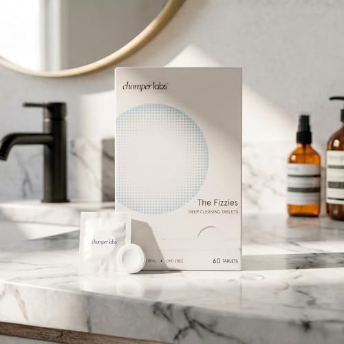 Chomper Labs Fizzies Dental Appliance Cleaning Tablets | Dye-Free, Enzyme-Powered Formula with Tea Tree Oil | Retainers, Aligners, Night Guards, Dentures & Mouth Guards | 60 Tablets | FSA HSA Eligible