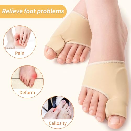 2 pairs Bunion Toe Corrector Big Toe Spacer Separators Brace Straighteners Non-Slip Orthopedic Bunion Splint Comfortable Breathable Toe Guard Fix Bunion Socks Relief Pain in Hallux Valgus beige Medium