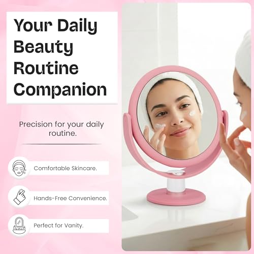 Danielle Creations Soft Touch Held Vanity 10 Times Magnifying Mirror, Blush Pink Blush Pink & Chrome 10 x