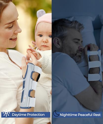 CURECARE Wrist Brace for Carpal Tunnel & Tendonitis, Firm Support Wrist Stabilizer, Adjustable, Breathable Wrist Immobilizer Left & Right Hand, One Size Fit Most (Navy) Navy